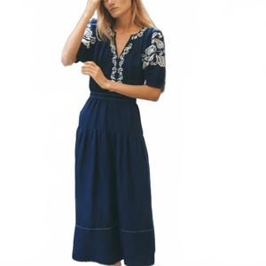 NEW CARTOLINA NANTUCKET women's lisette midi dress in navy